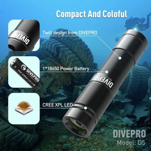 DivePro D5-3 επαναφορτιζόμενος φακός 1150 lumen