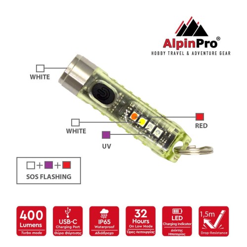 Φακός Μπρελόκ ALPINPRO Tiny (400 lum) - Κίτρινο