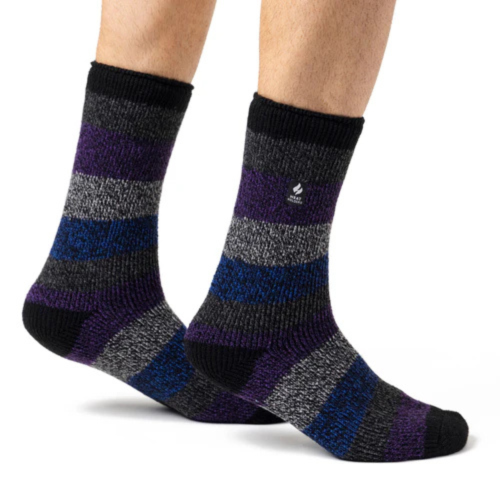 Ανδρικές κάλτσες HEAT HOLDERS Original Milan Thick Twist Stripe Socks - Black & Purple